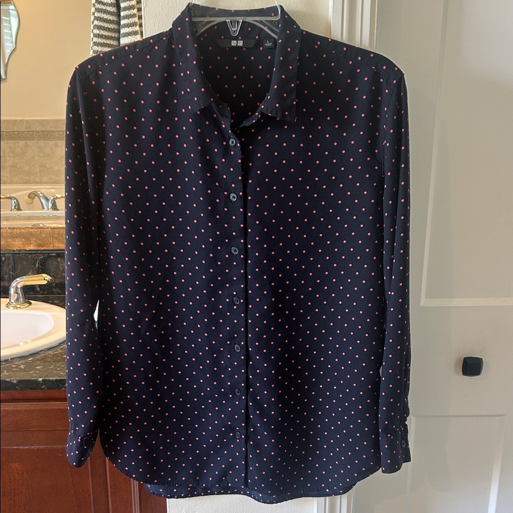 Navy Blue Polka Dot Women’s Shirt